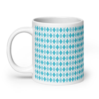 Argyle — Teal ceramic coffee mug - 20oz - handle left
