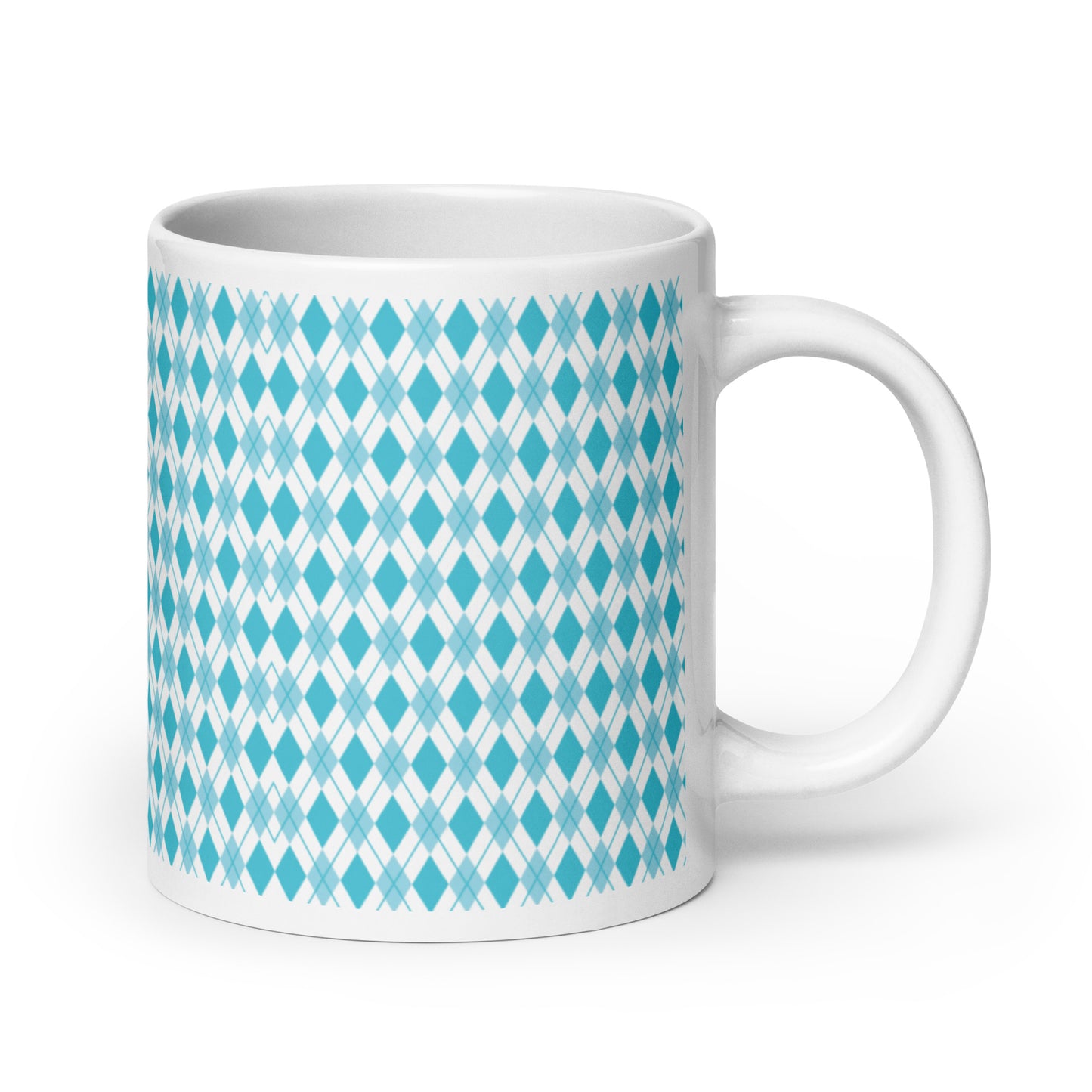 Argyle — Teal ceramic coffee mug - 20oz - handle right