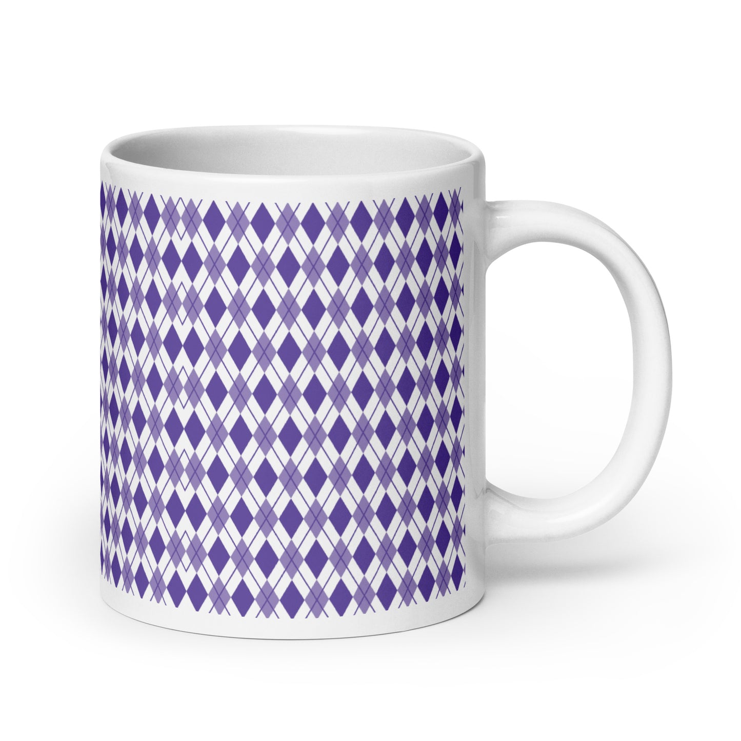 Argyle — Violet ceramic coffee mug - 20oz - handle right