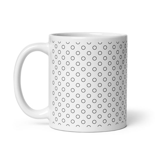 Circa — Orbit ceramic mug by Maude Mugs — circular orbital dot pattern in warm tones, 11oz, handle on left