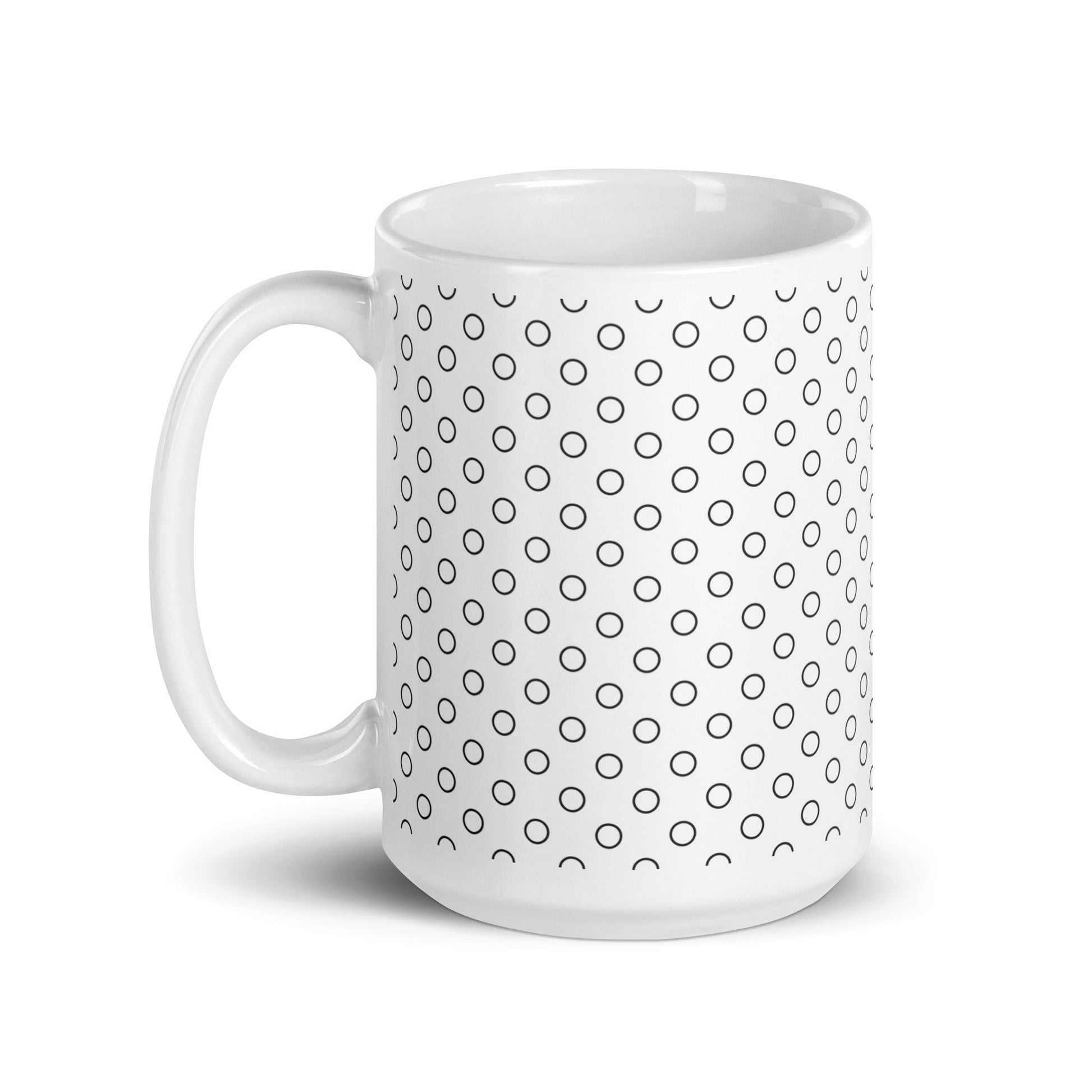 Circa — Orbit ceramic mug by Maude Mugs — circular orbital dot pattern in warm tones, 15oz, handle on left