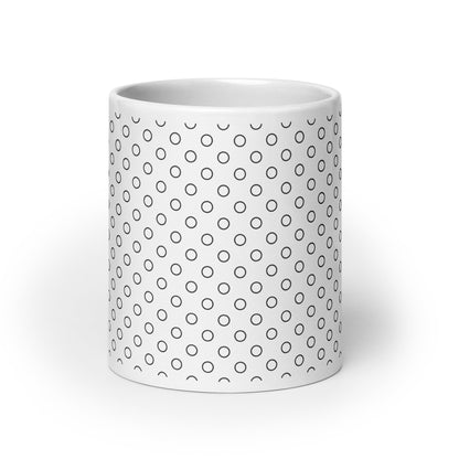 Circa — Orbit ceramic mug by Maude Mugs — circular orbital dot pattern in warm tones, 20oz, front view