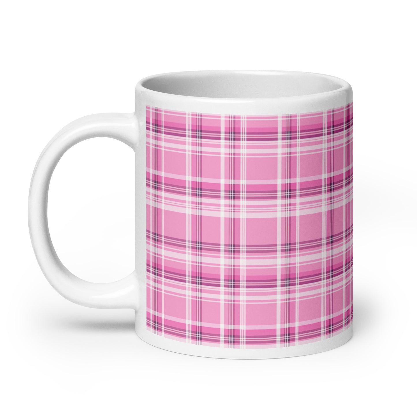 Criss + Cross - Fuchsia ceramic coffee mug - 20 oz - handle on left