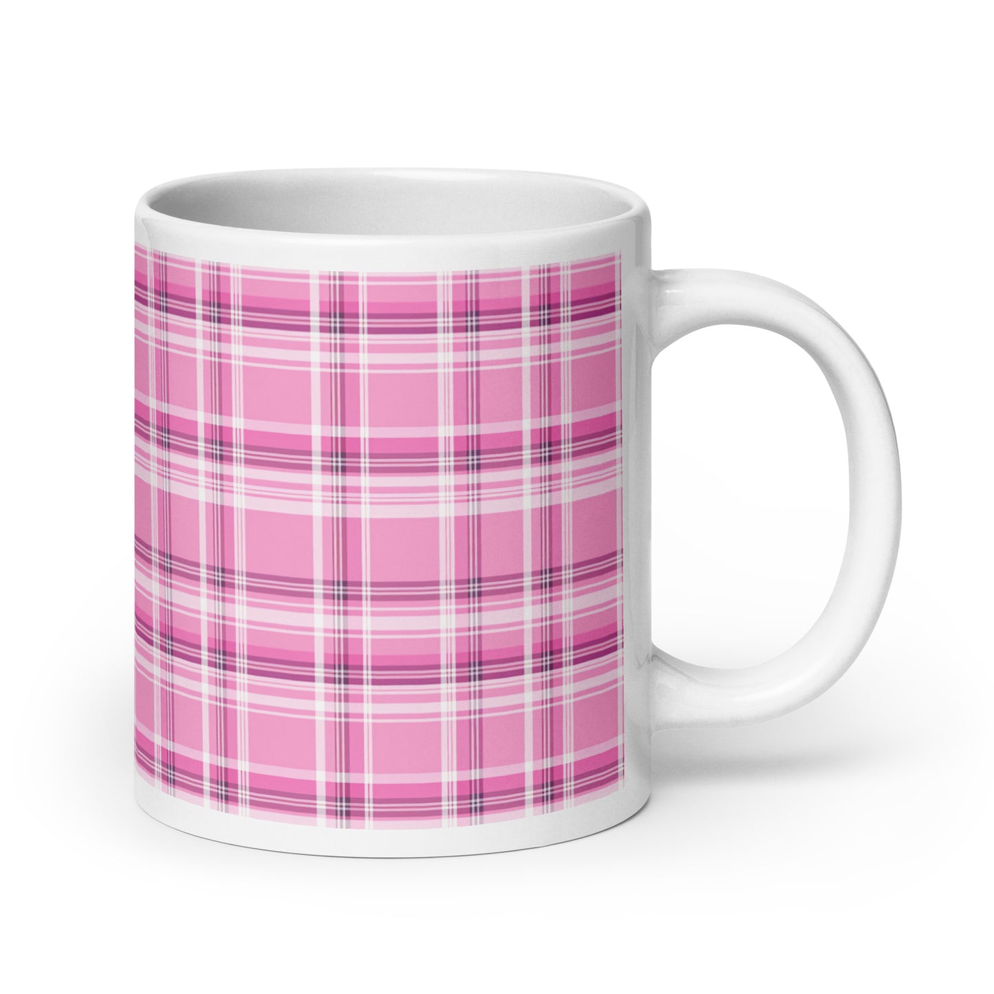 Criss + Cross - Fuchsia ceramic coffee mug - 20 oz - handle on right