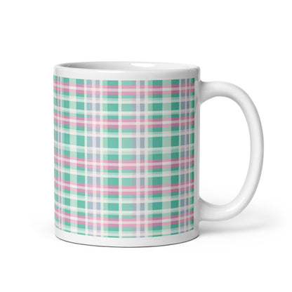 Criss + Cross - Madras ceramic coffee mug - 11 oz - handle on right