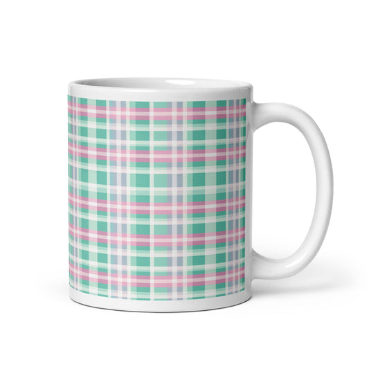Criss + Cross - Madras ceramic coffee mug - 11 oz - handle on right