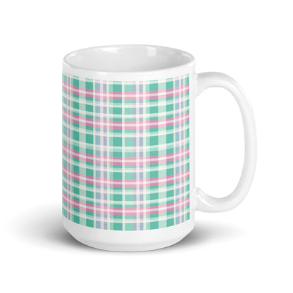 Criss + Cross - Madras ceramic coffee mug - 15 oz - handle on right