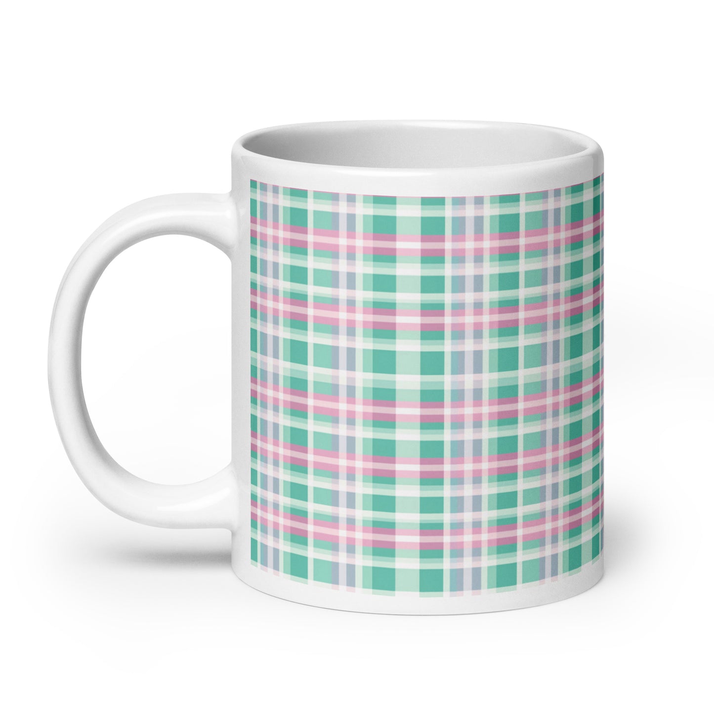 Criss + Cross - Madras ceramic coffee mug - 20 oz - handle on left