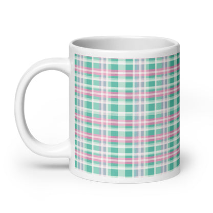 Criss + Cross - Madras ceramic coffee mug - 20 oz - handle on left