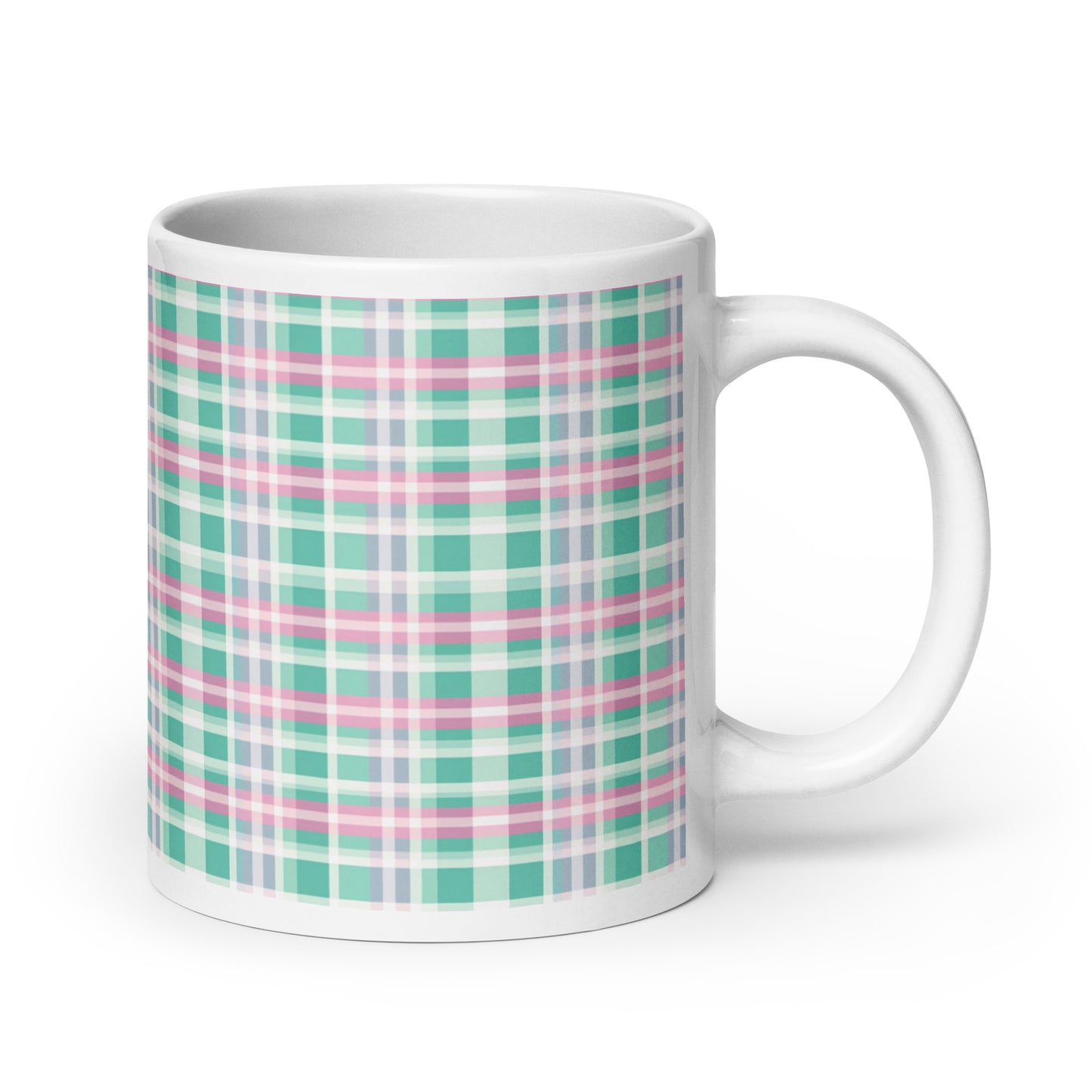 Criss + Cross - Madras ceramic coffee mug - 20 oz - handle on right