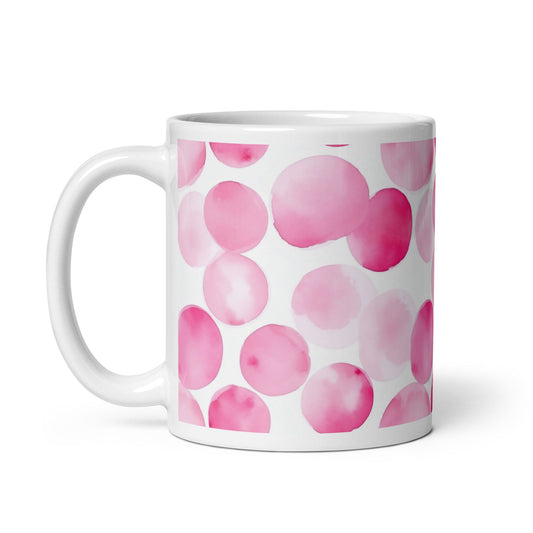 Dottie — Blush ceramic mug by Maude Mugs — soft blush dot pattern, 11oz, handle on left