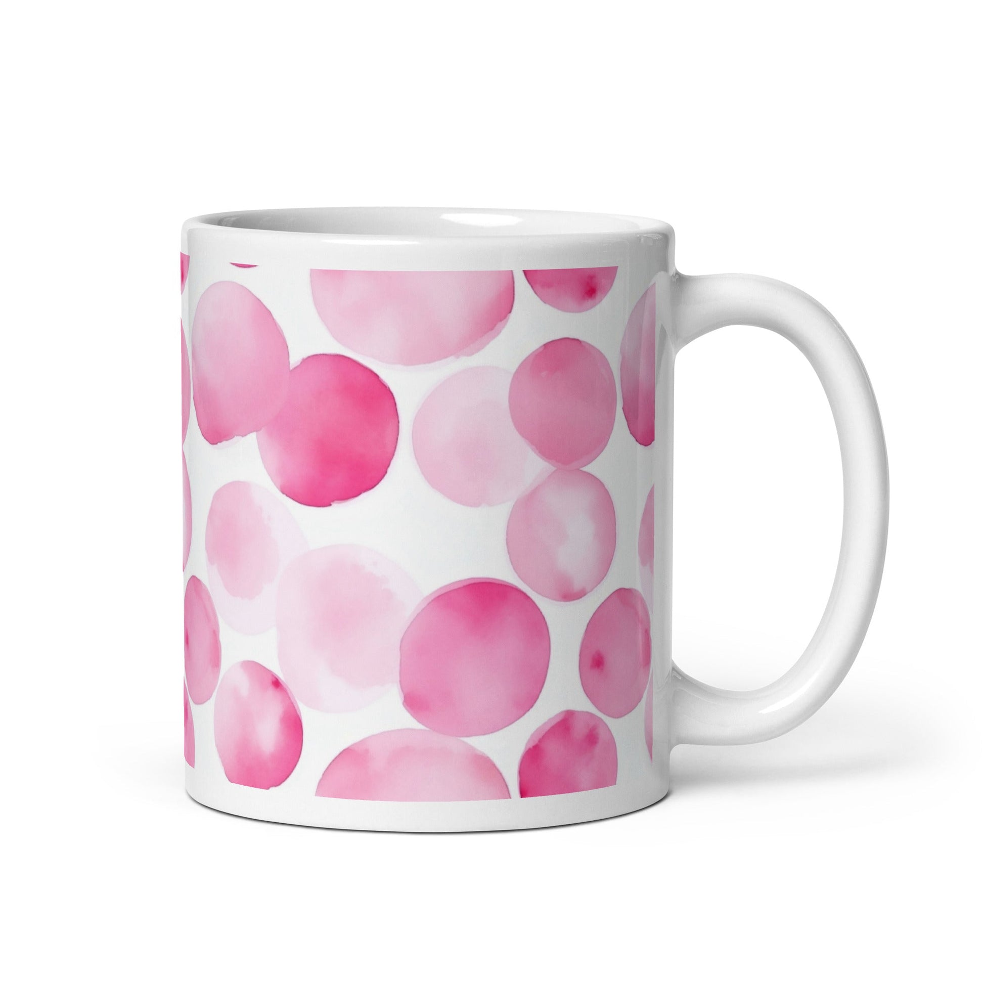 Dottie — Blush ceramic mug by Maude Mugs — soft blush dot pattern, 11oz, handle on right