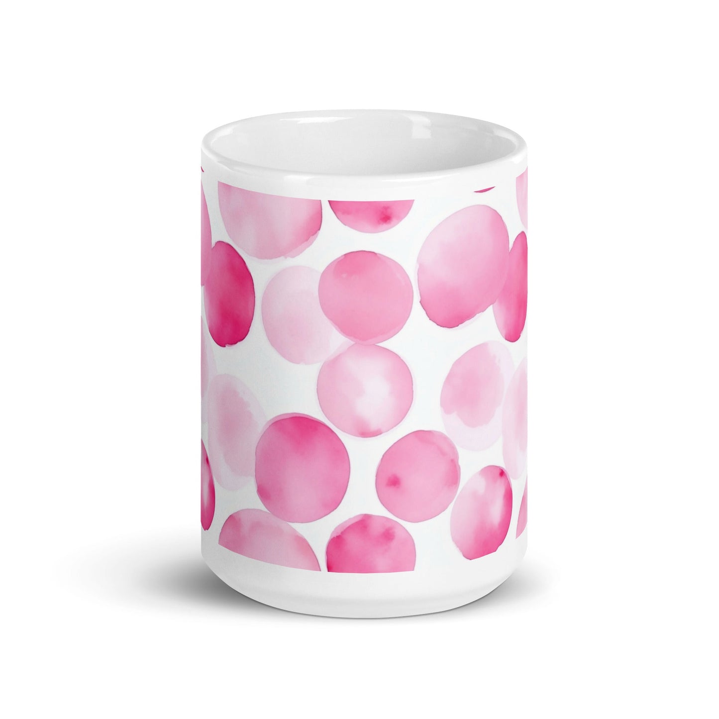 Dottie — Blush ceramic mug by Maude Mugs — soft blush dot pattern, 15oz, front view