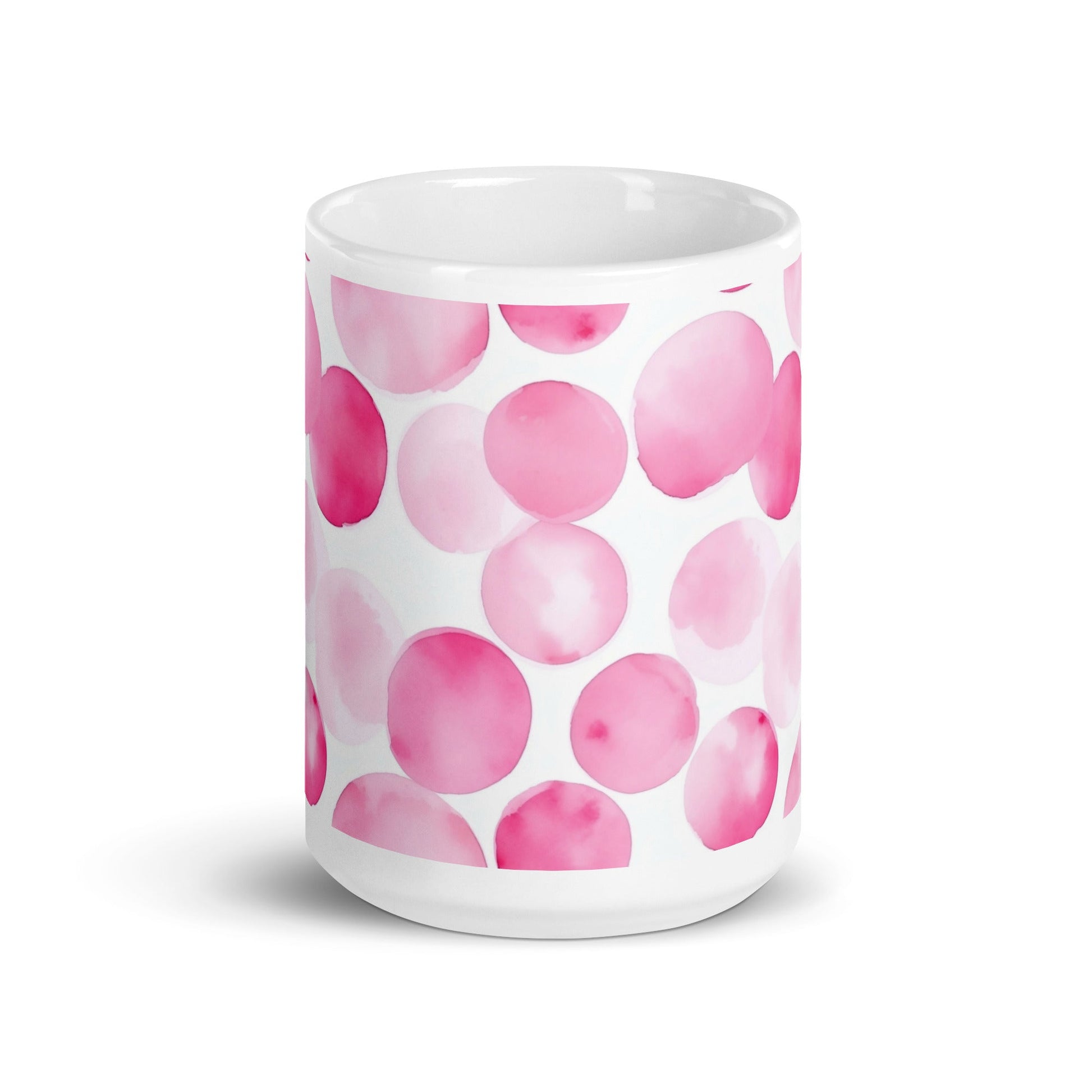 Dottie — Blush ceramic mug by Maude Mugs — soft blush dot pattern, 15oz, front view