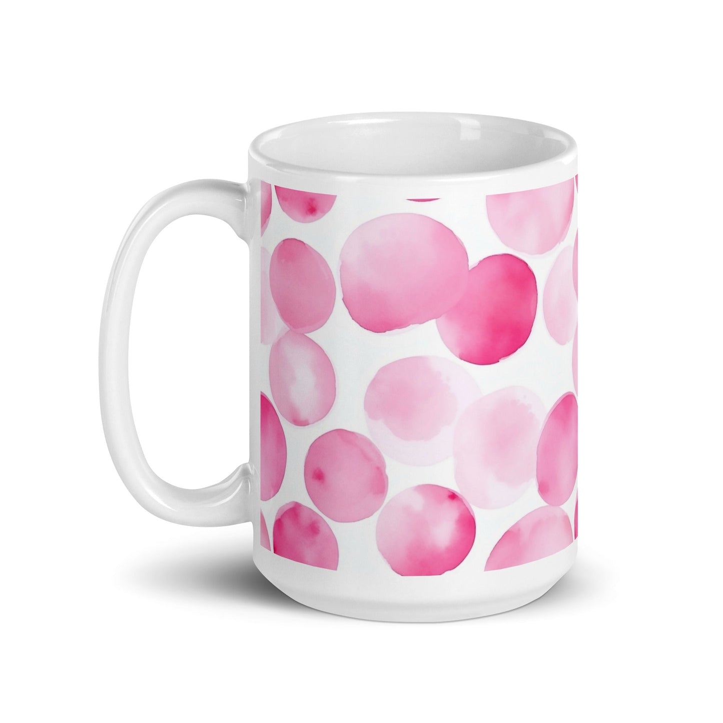 Dottie — Blush ceramic mug by Maude Mugs — soft blush dot pattern, 15oz, handle on left