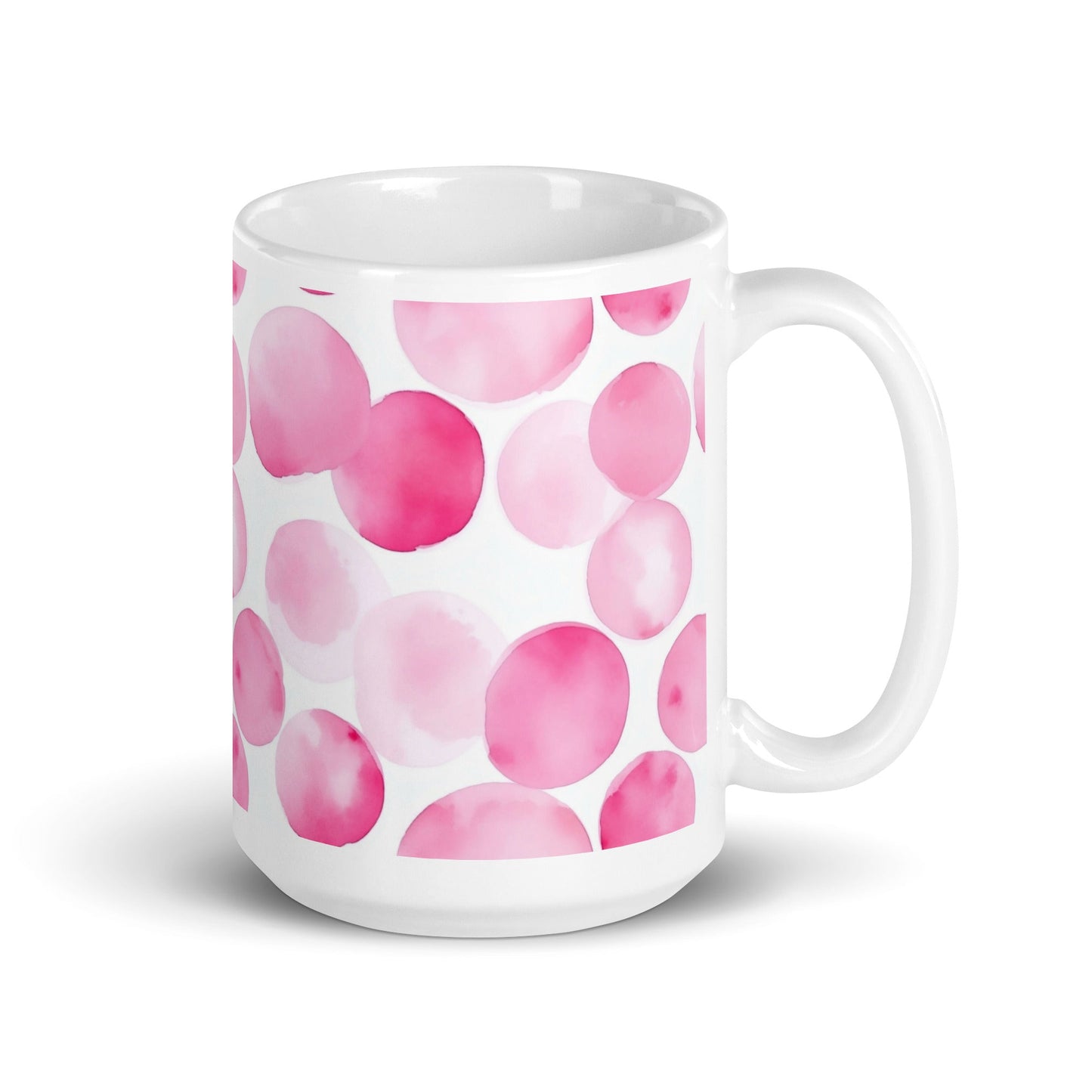 Dottie — Blush ceramic mug by Maude Mugs — soft blush dot pattern, 15oz, handle on right