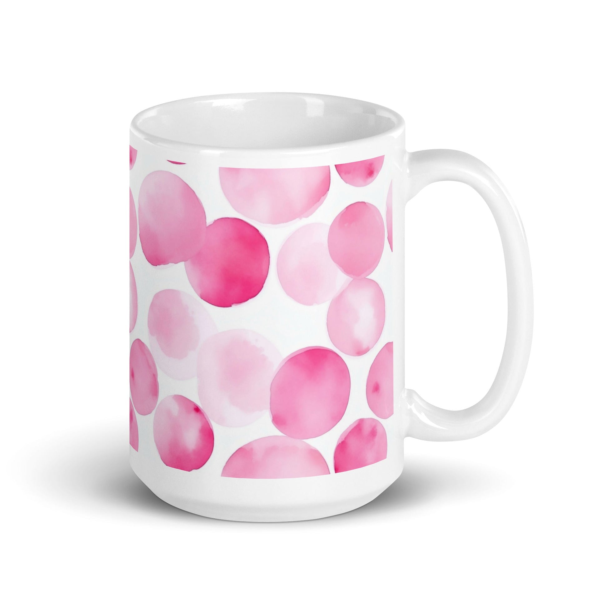 Dottie — Blush ceramic mug by Maude Mugs — soft blush dot pattern, 15oz, handle on right