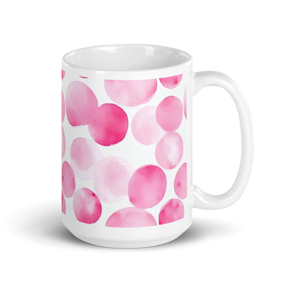 Dottie — Blush ceramic mug by Maude Mugs — soft blush dot pattern, 15oz, handle on right