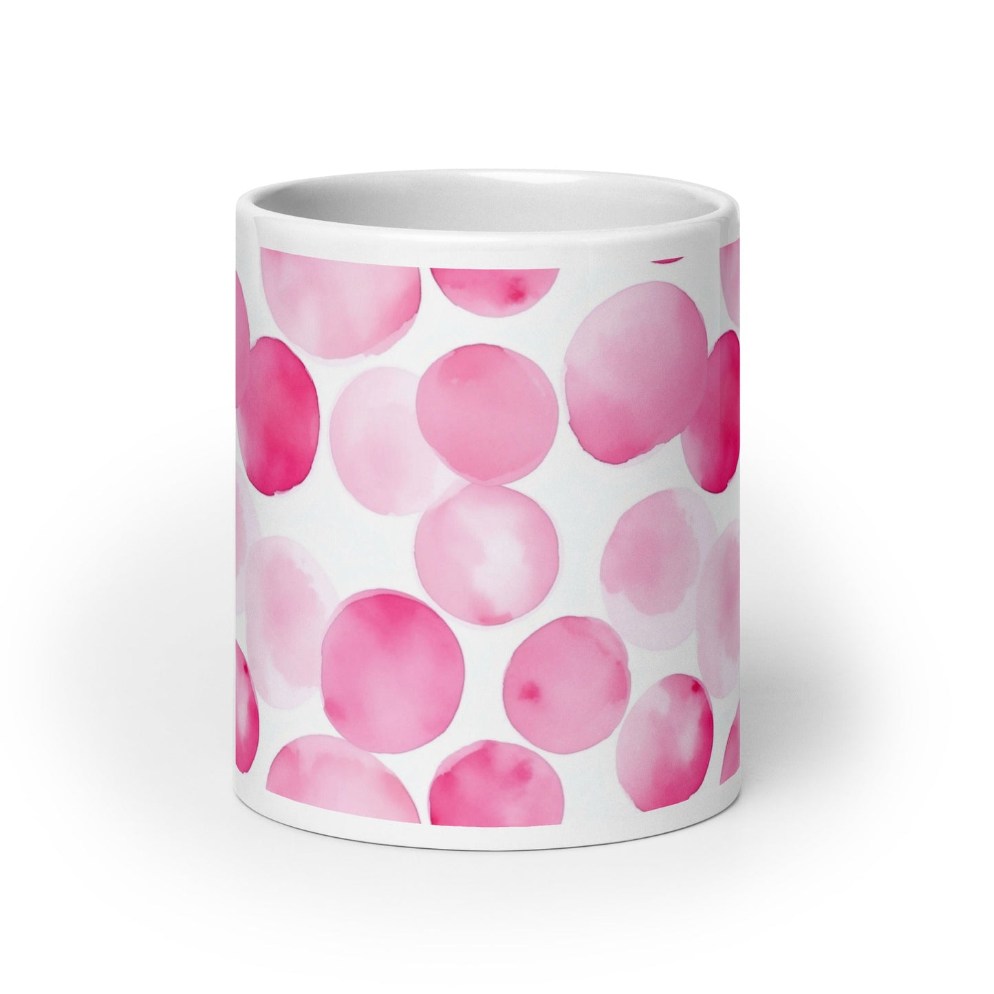 Dottie — Blush ceramic mug by Maude Mugs — soft blush dot pattern, 20oz, front view