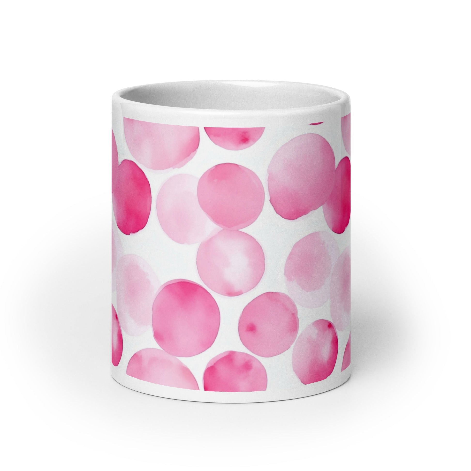 Dottie — Blush ceramic mug by Maude Mugs — soft blush dot pattern, 20oz, front view