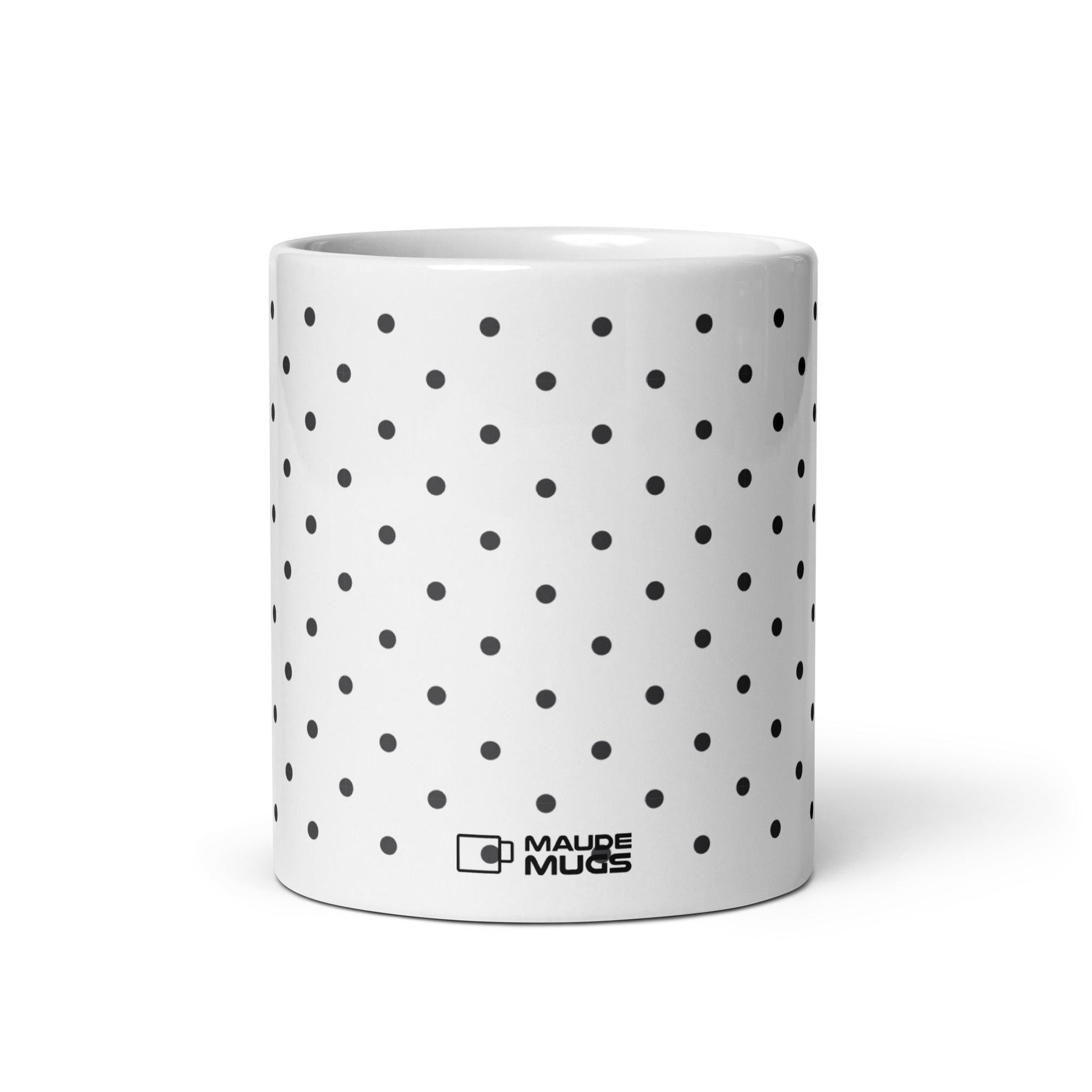 Dottie — Onyx ceramic mug by Maude Mugs — monochrome dot pattern in black and white