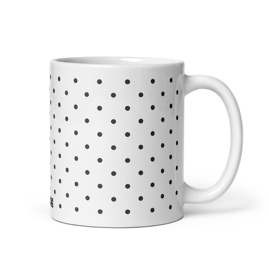 Dottie — Onyx ceramic mug by Maude Mugs — monochrome dot pattern in black and white