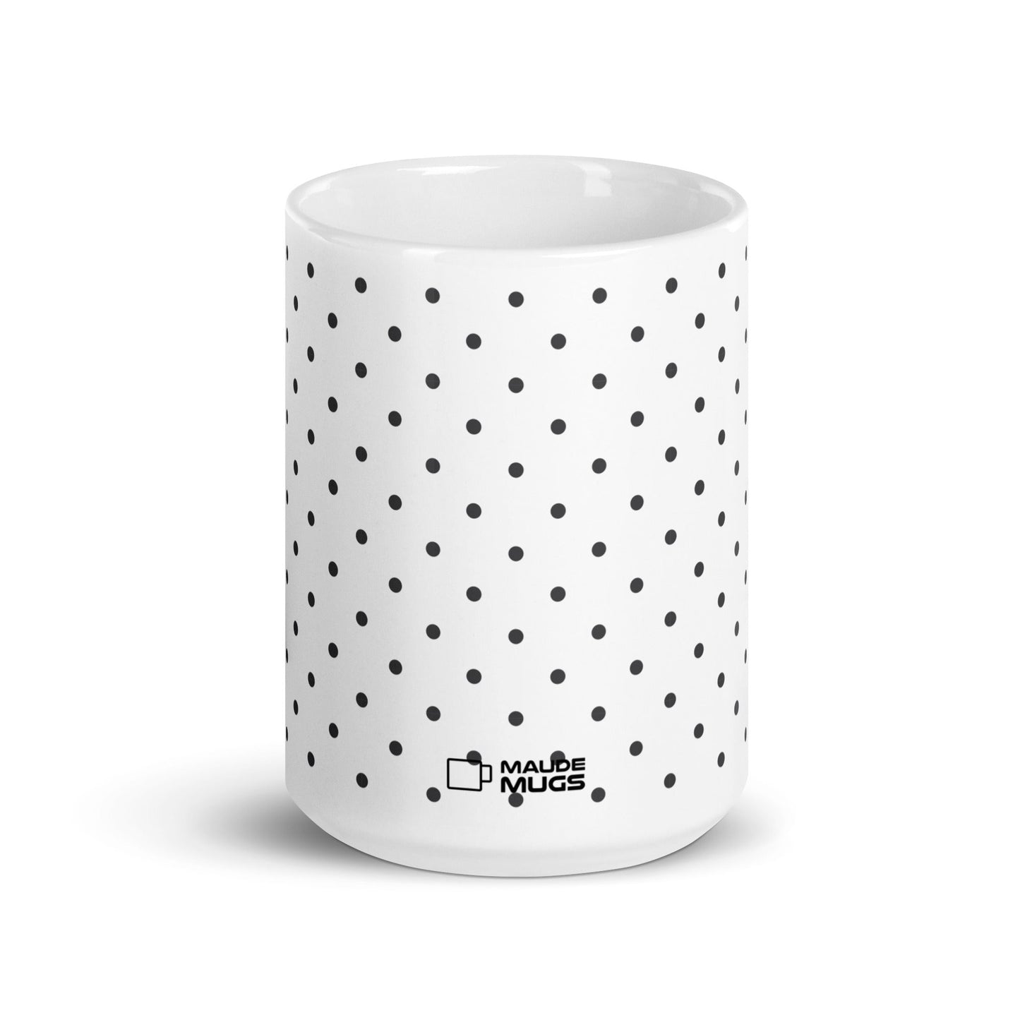 Dottie — Onyx ceramic mug by Maude Mugs — monochrome dot pattern in black and white