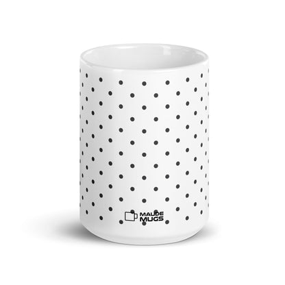 Dottie — Onyx ceramic mug by Maude Mugs — monochrome dot pattern in black and white