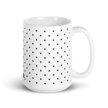 Dottie — Onyx ceramic mug by Maude Mugs — monochrome dot pattern in black and white