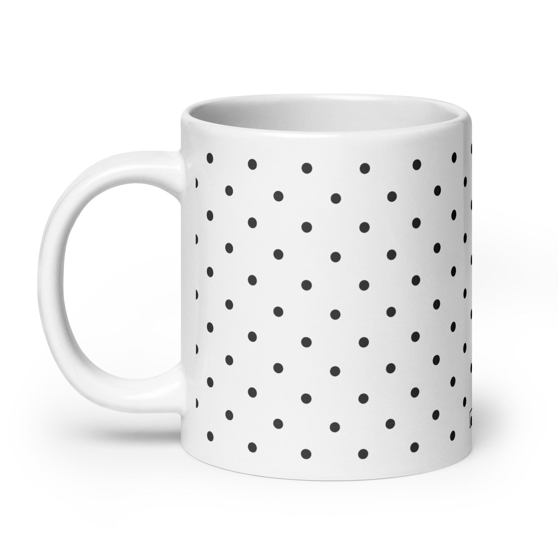 Dottie — Onyx ceramic mug by Maude Mugs — monochrome dot pattern in black and white