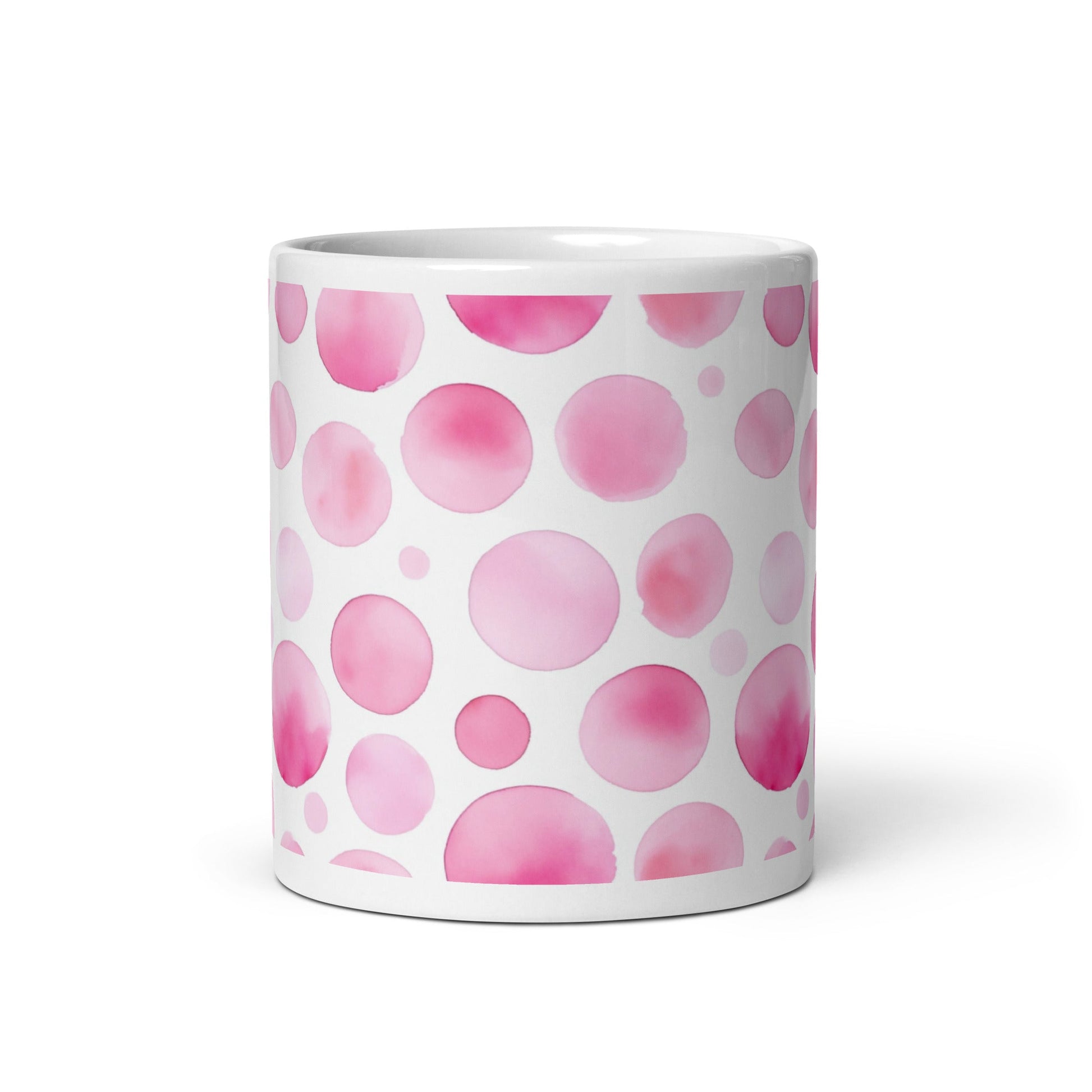Dottie — Petal ceramic mug by Maude Mugs — delicate petal dot pattern in soft tones, 11oz, front view