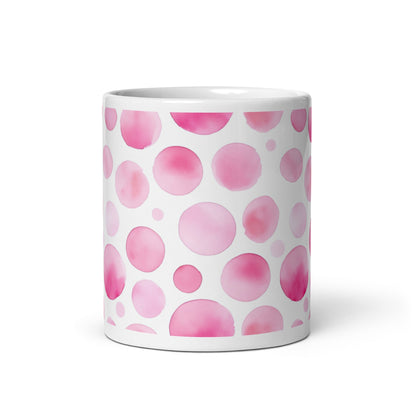 Dottie — Petal ceramic mug by Maude Mugs — delicate petal dot pattern in soft tones, 11oz, front view