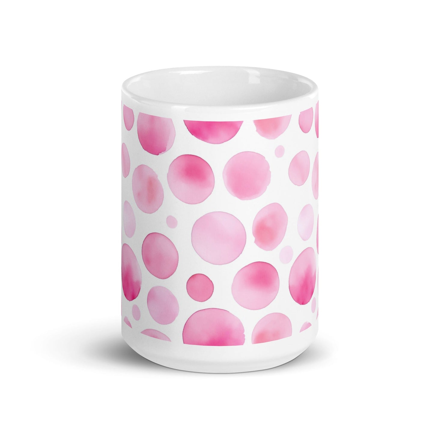 Dottie — Petal ceramic mug by Maude Mugs — delicate petal dot pattern in soft tones, 15oz, front view