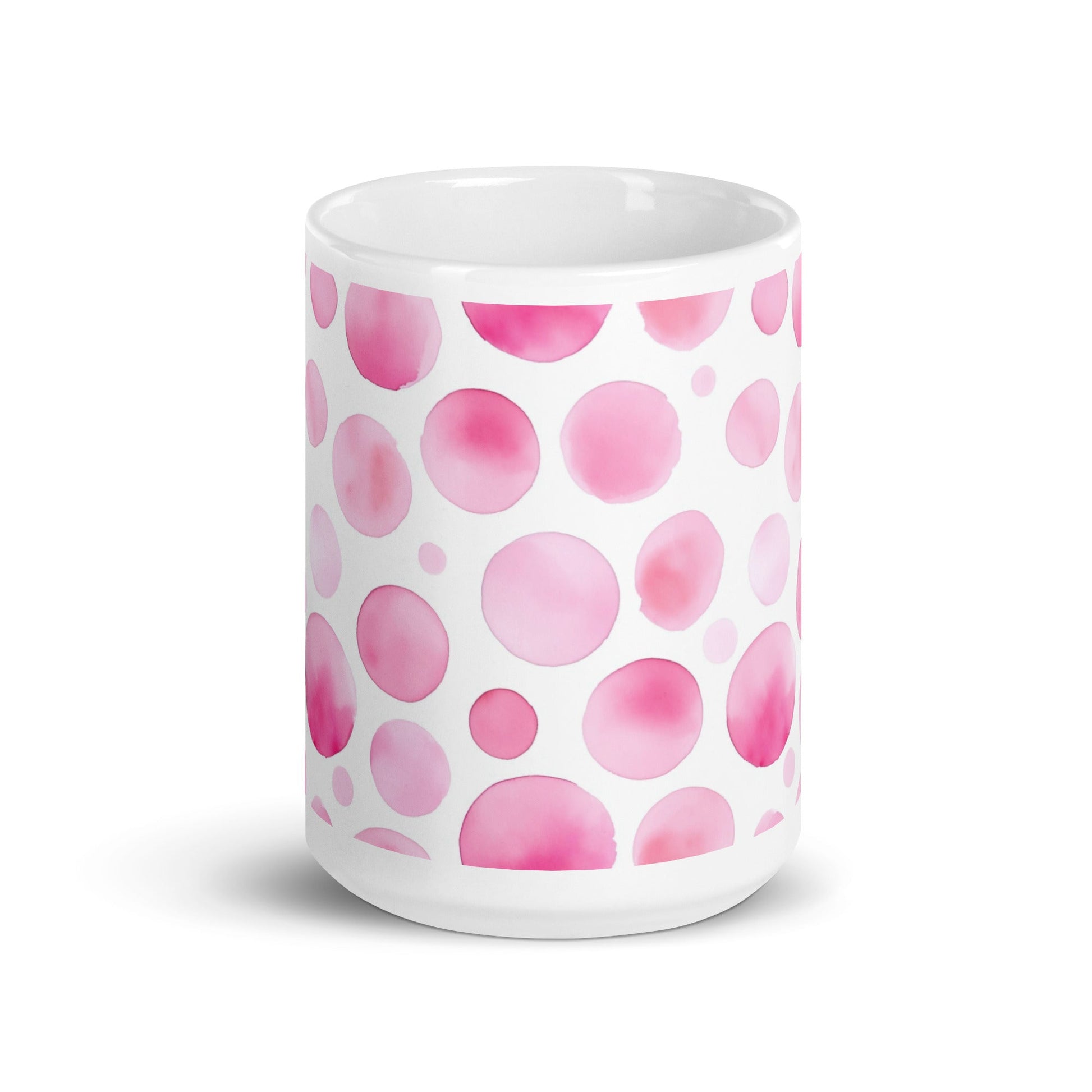 Dottie — Petal ceramic mug by Maude Mugs — delicate petal dot pattern in soft tones, 15oz, front view