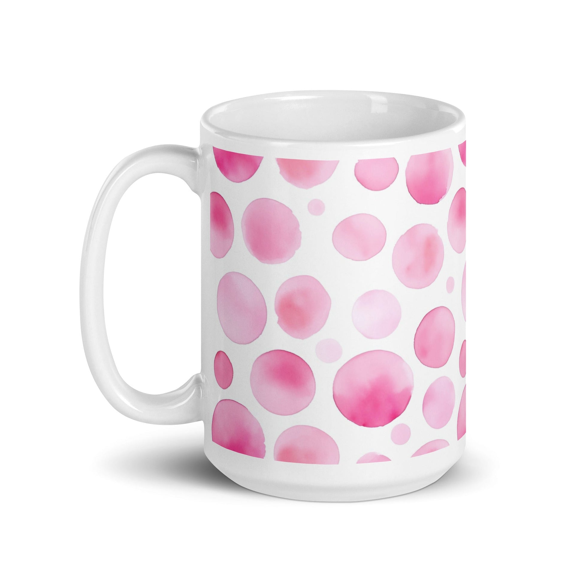 Dottie — Petal ceramic mug by Maude Mugs — delicate petal dot pattern in soft tones, 15oz, handle on left