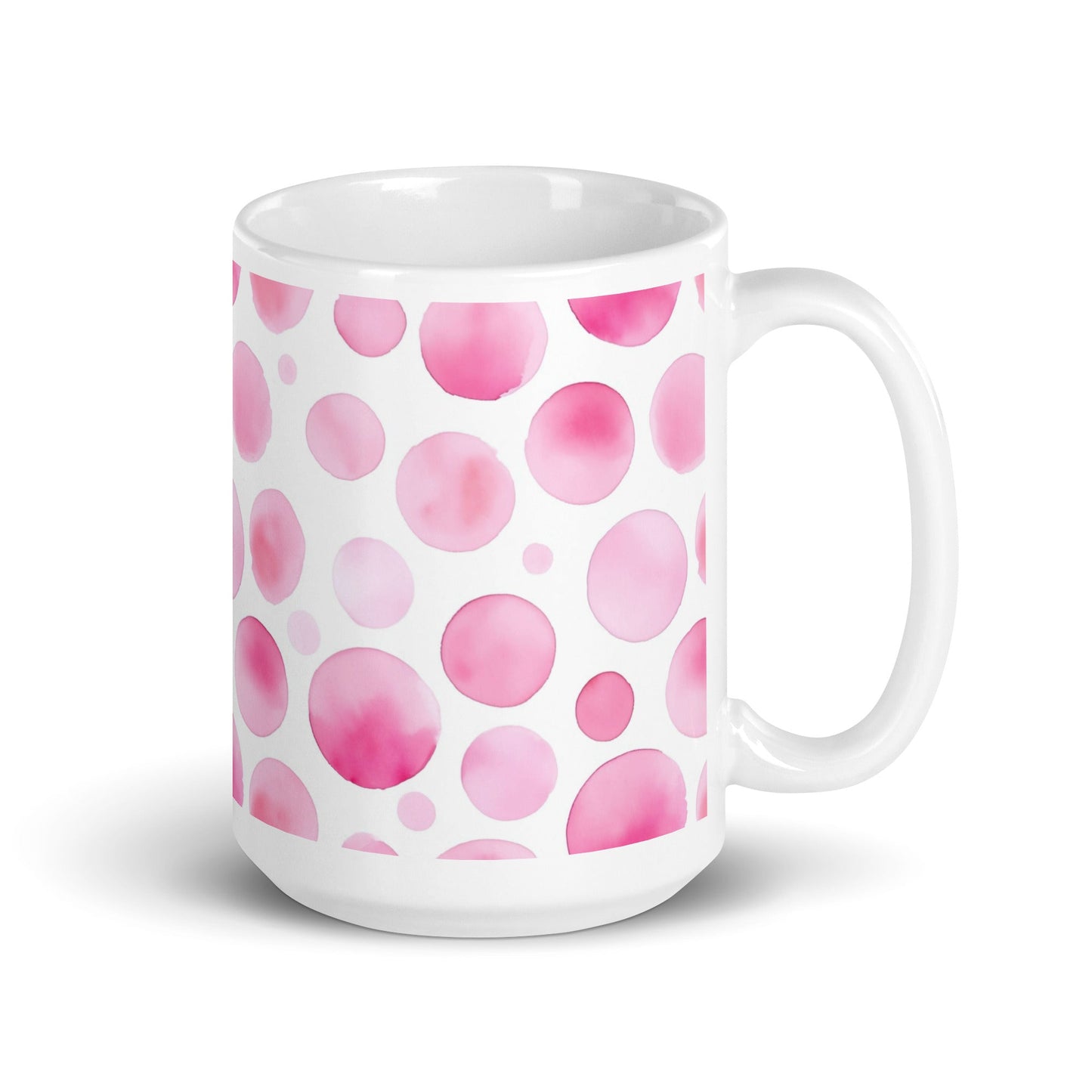 Dottie — Petal ceramic mug by Maude Mugs — delicate petal dot pattern in soft tones, 15oz, handle on right