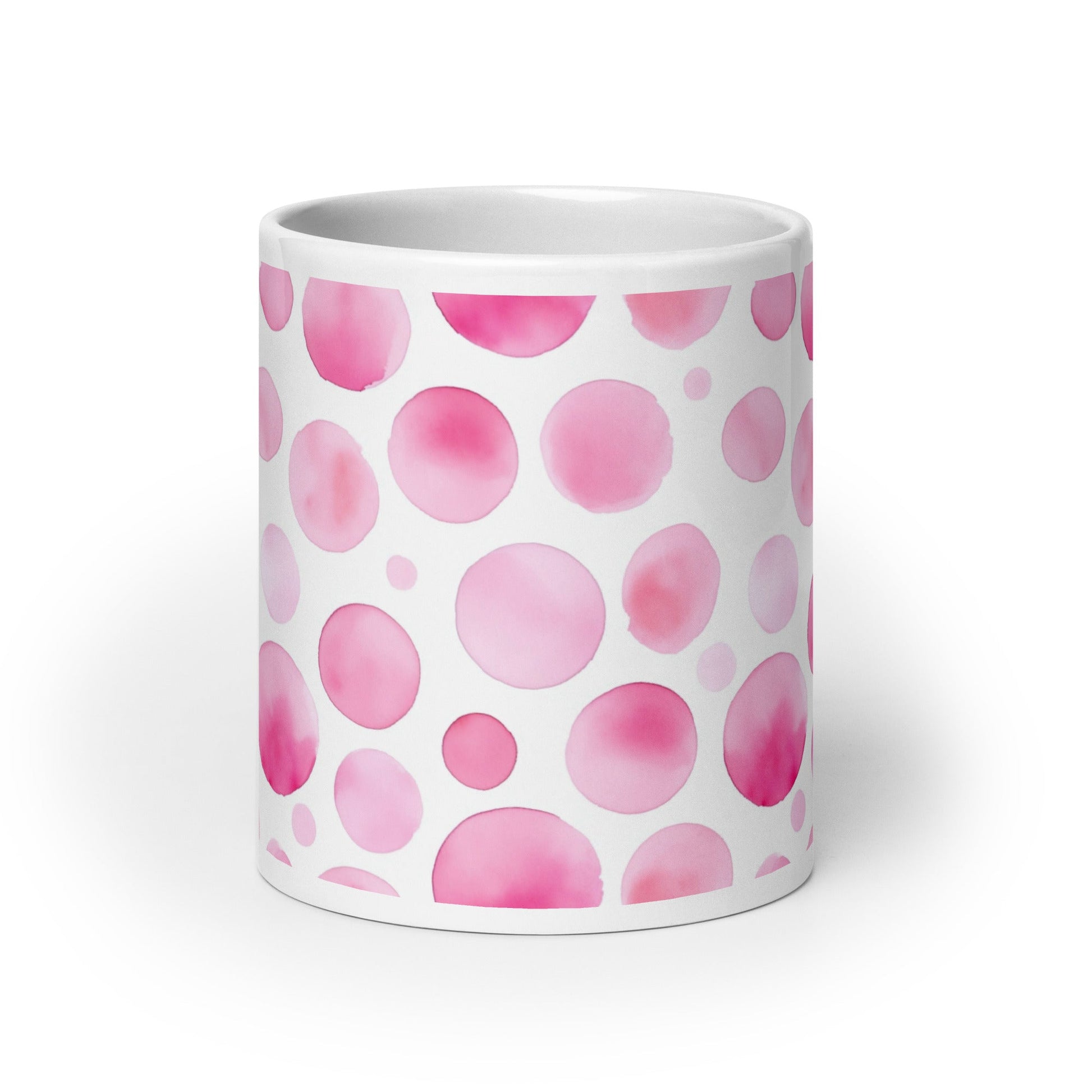 Dottie — Petal ceramic mug by Maude Mugs — delicate petal dot pattern in soft tones, 20oz, front view