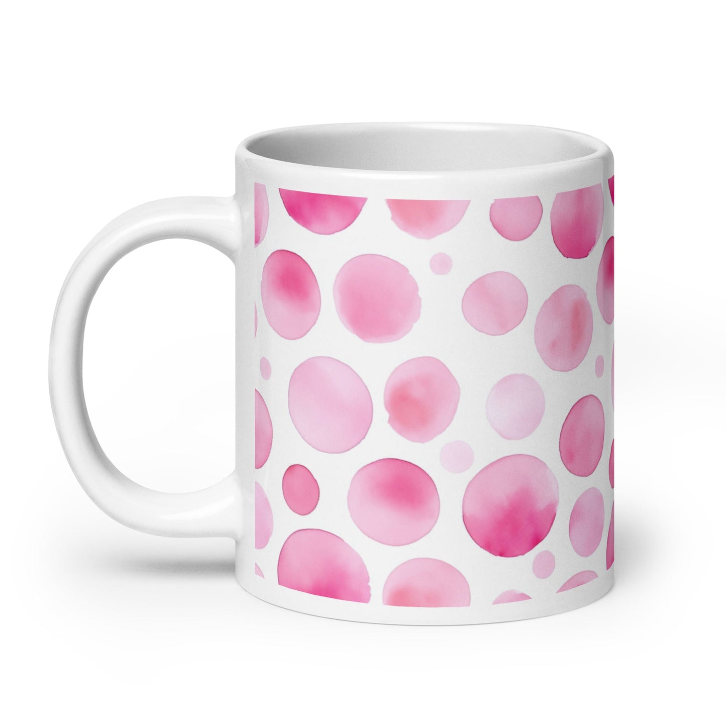 Dottie — Petal ceramic mug by Maude Mugs — delicate petal dot pattern in soft tones, 20oz, handle on left