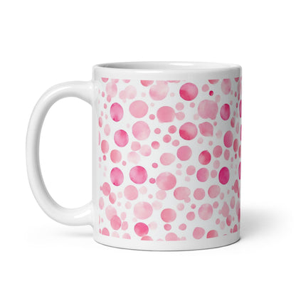 Dottie — Scatter ceramic mug by Maude Mugs — scattered dot pattern in cheerful multicolour, 11oz, handle on left