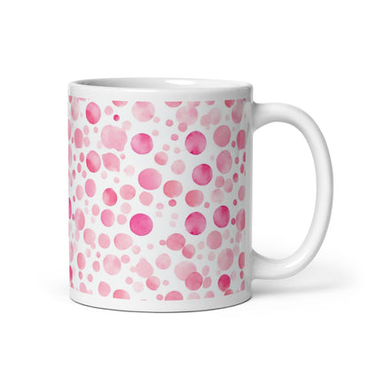 Dottie — Scatter ceramic mug by Maude Mugs — scattered dot pattern in cheerful multicolour, 11oz, handle on right