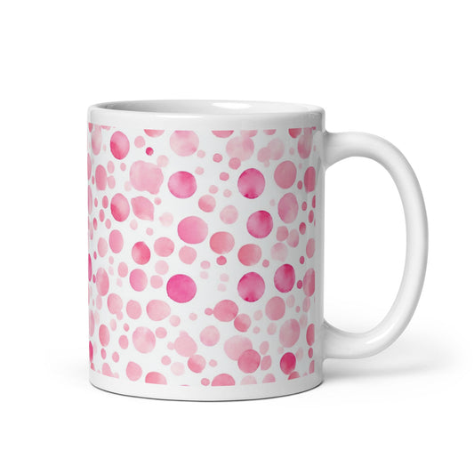 Dottie — Scatter ceramic mug by Maude Mugs — scattered dot pattern in cheerful multicolour, 11oz, handle on right