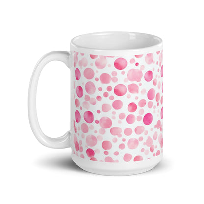 Dottie — Scatter ceramic mug by Maude Mugs — scattered dot pattern in cheerful multicolour, 15oz, handle on left