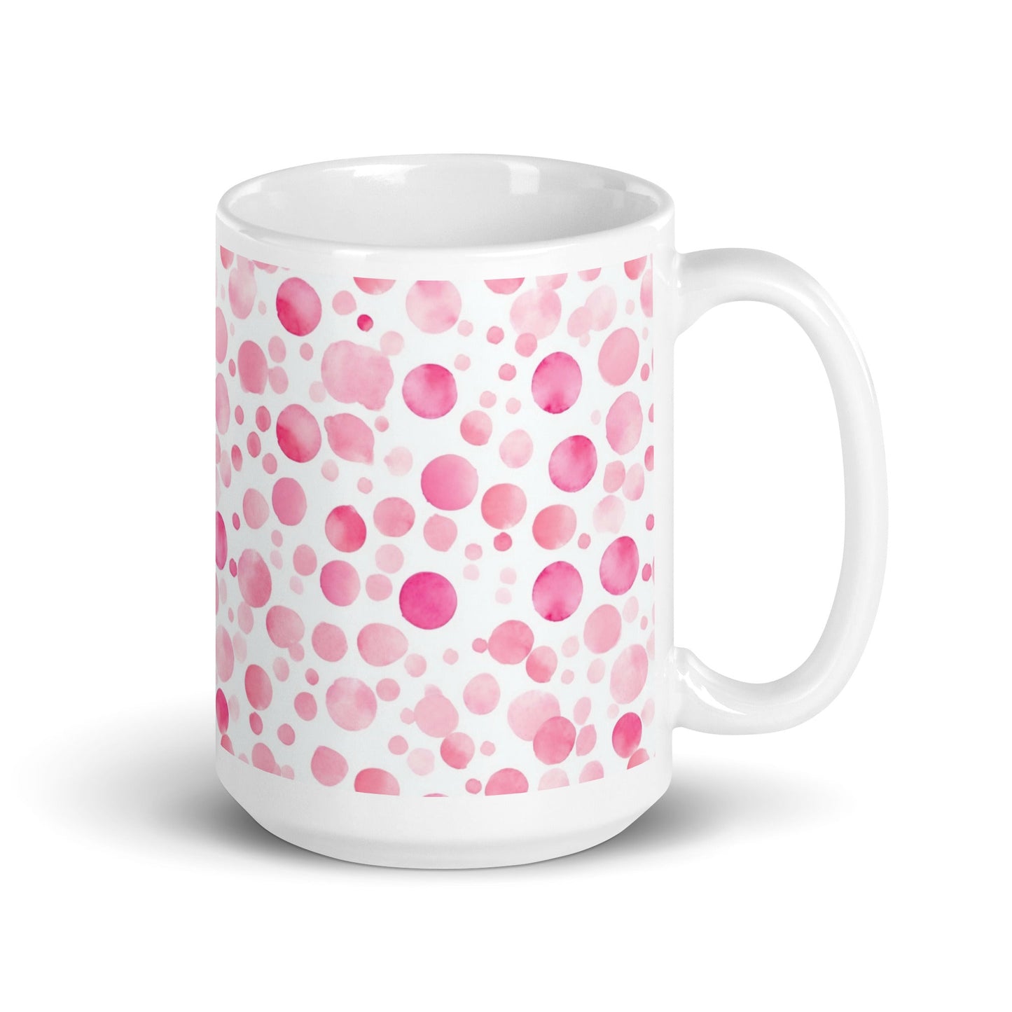 Dottie — Scatter ceramic mug by Maude Mugs — scattered dot pattern in cheerful multicolour, 15oz, handle on right