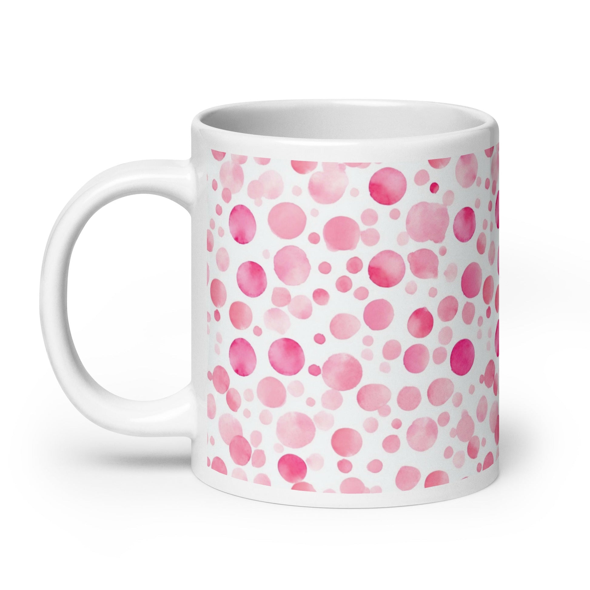 Dottie — Scatter ceramic mug by Maude Mugs — scattered dot pattern in cheerful multicolour, 20oz, handle on left