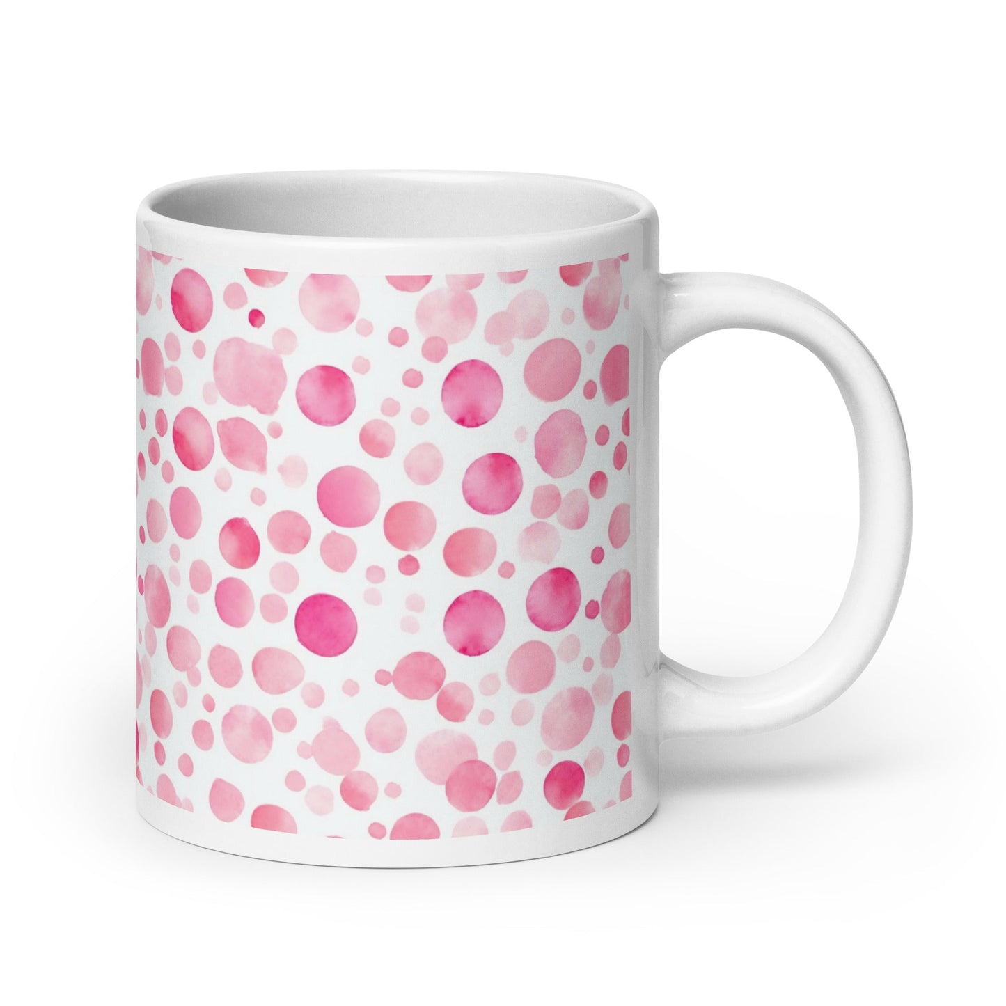 Dottie — Scatter ceramic mug by Maude Mugs — scattered dot pattern in cheerful multicolour, 20oz, handle on right