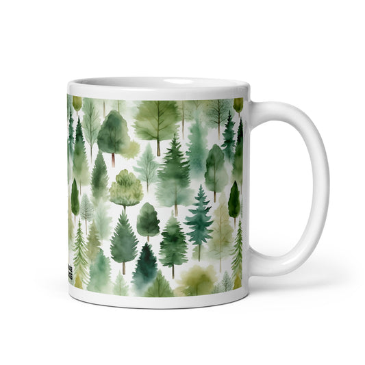 Evergreen — Bough ceramic coffee mug - 11 oz - handle on right