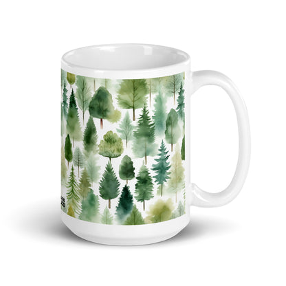 Evergreen — Bough ceramic coffee mug - 15 oz - handle on right