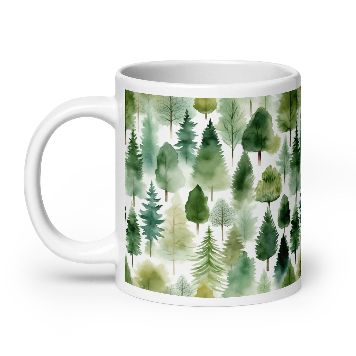 Evergreen — Bough ceramic coffee mug - 20 oz - handle on left