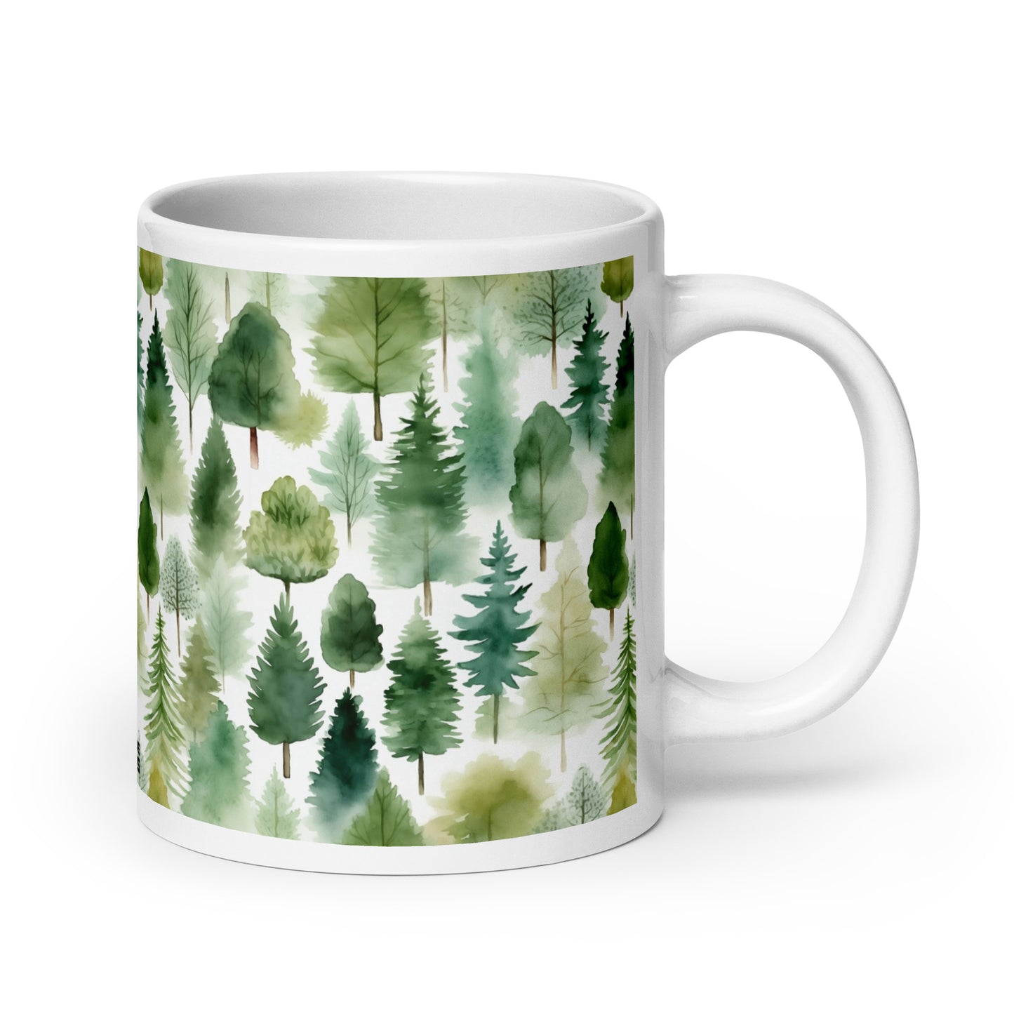 Evergreen — Bough ceramic coffee mug - 20 oz - handle on right