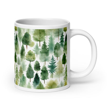 Evergreen — Bough ceramic coffee mug - 20 oz - handle on right